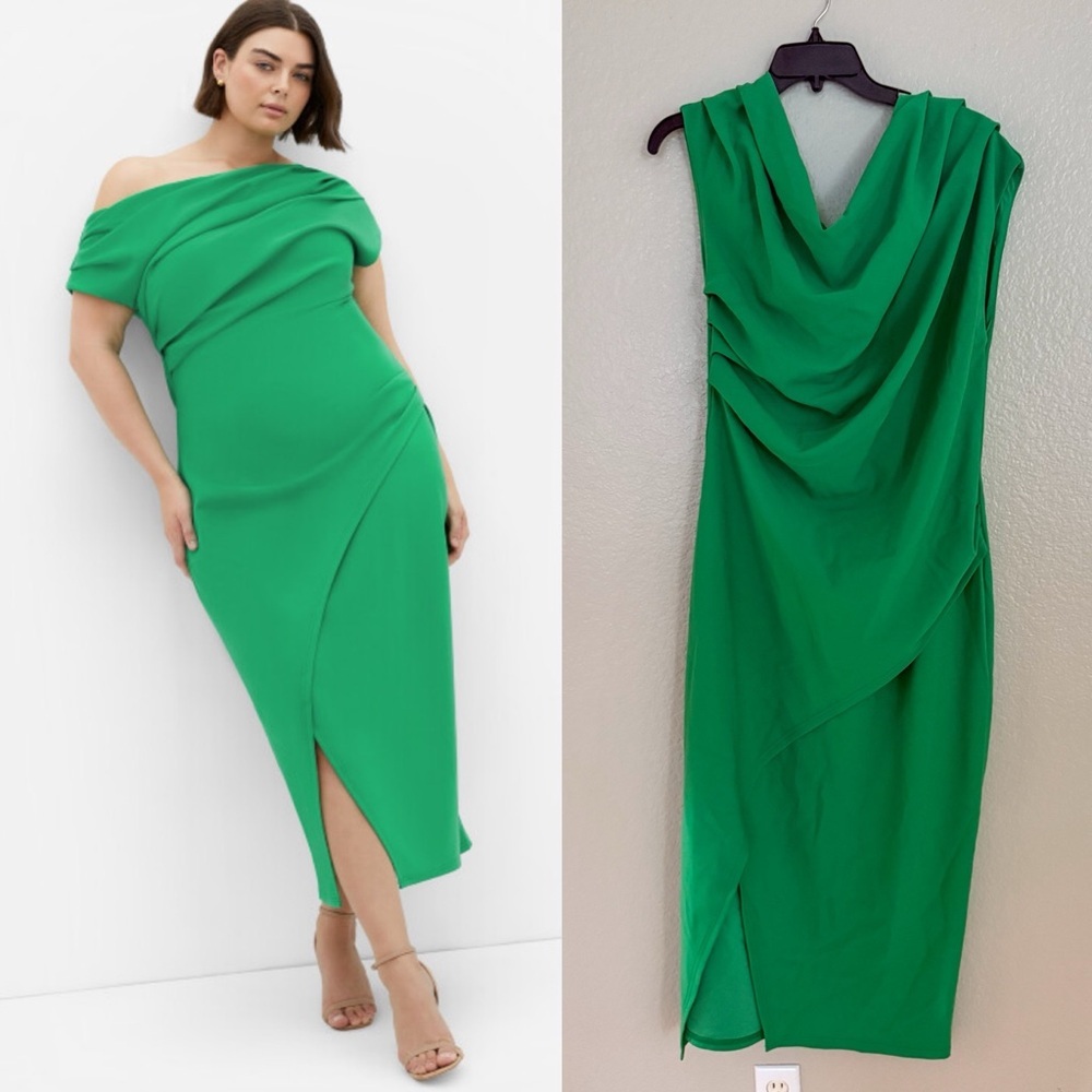 City Chic Plus Size Vibrant Green Sassy Off Shoulder Dress